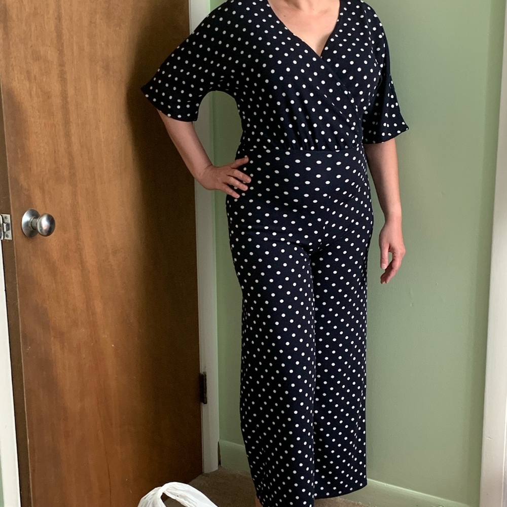 Charlotte Russe White & Navy Polka Dot Jumpsuit